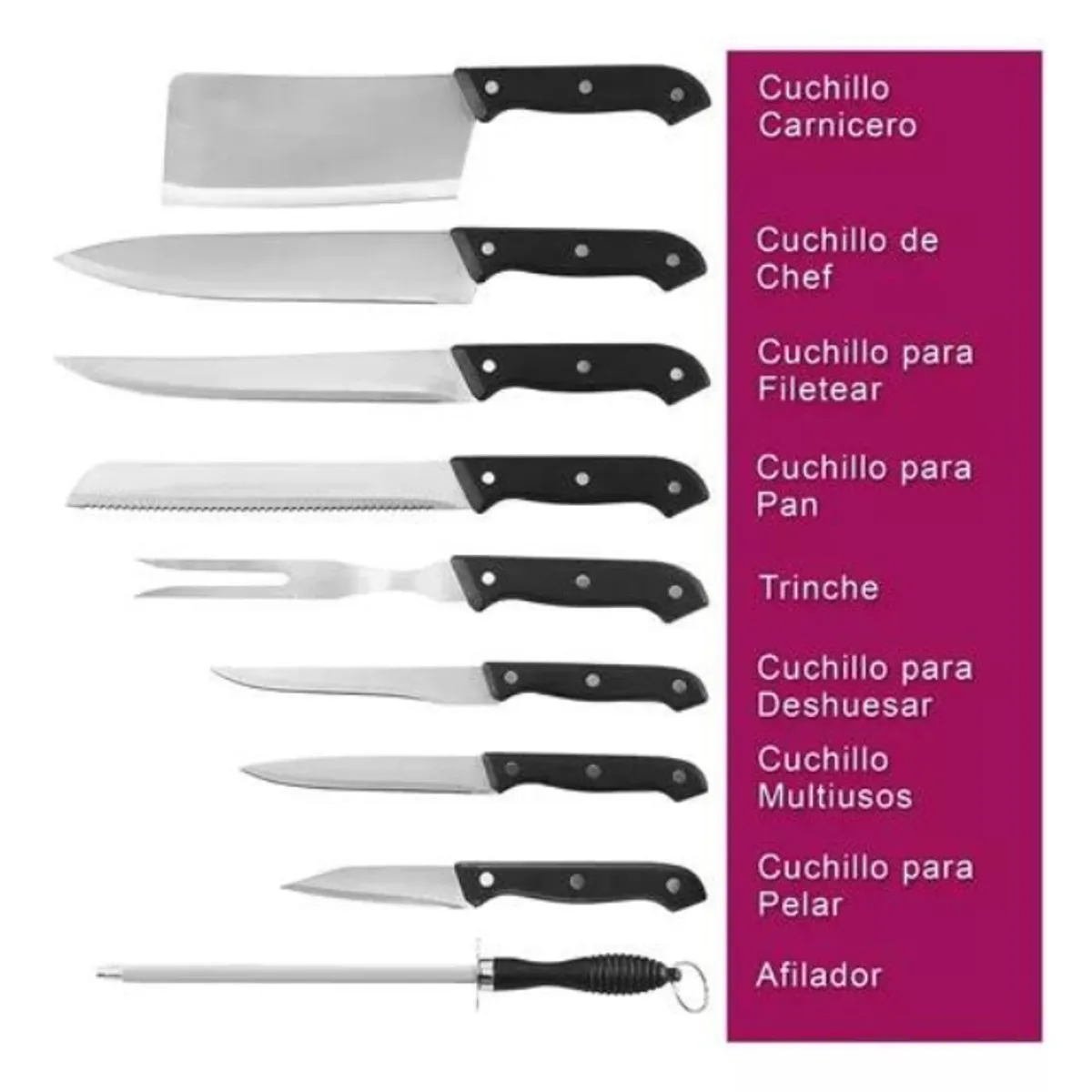 GENERICO - Set Kit Parrilero Tabla Cuchillos 11 Piezas Asado Parrilla