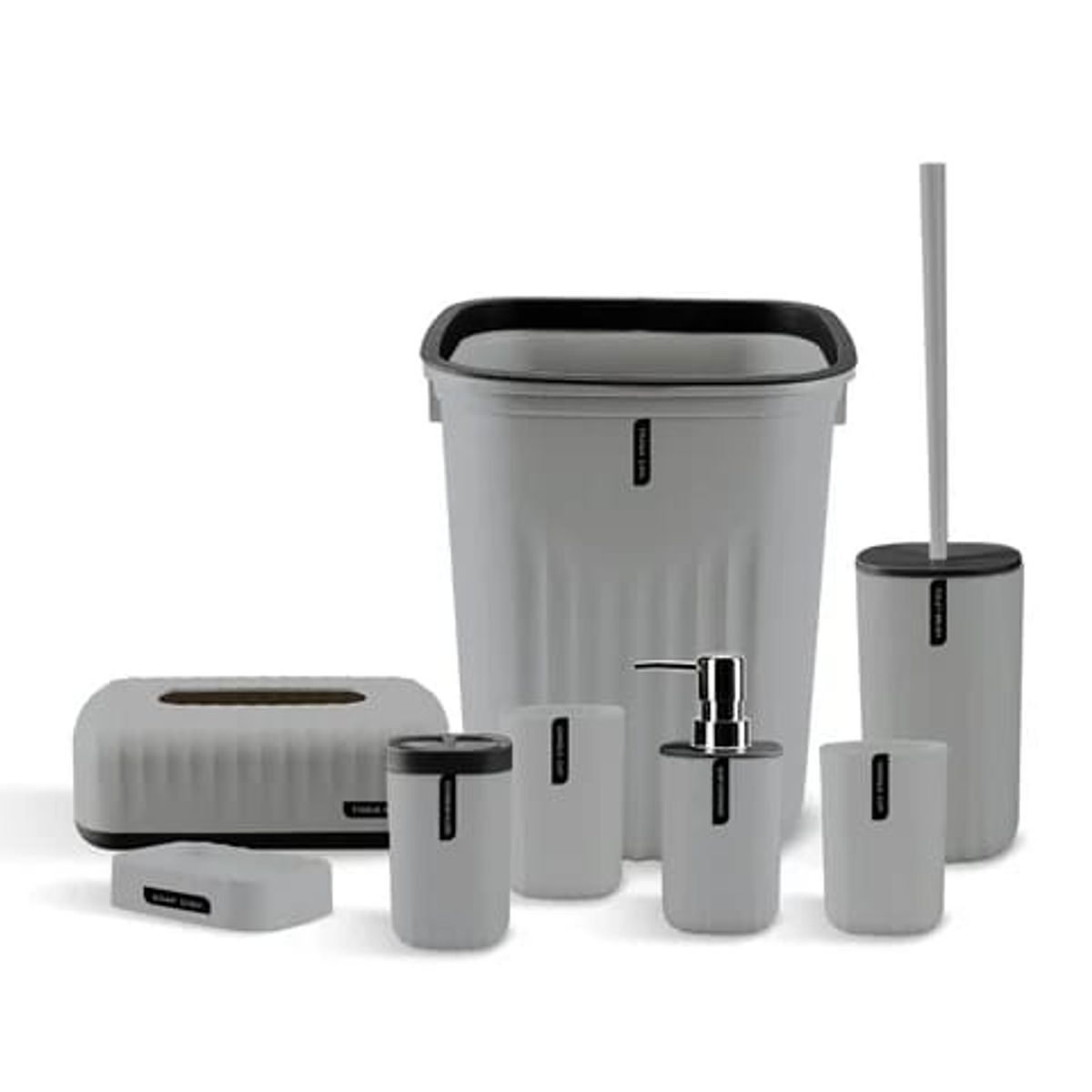 GENERICO - Set Juego De Baño 8 Piezas Accesorios Elegante Gris