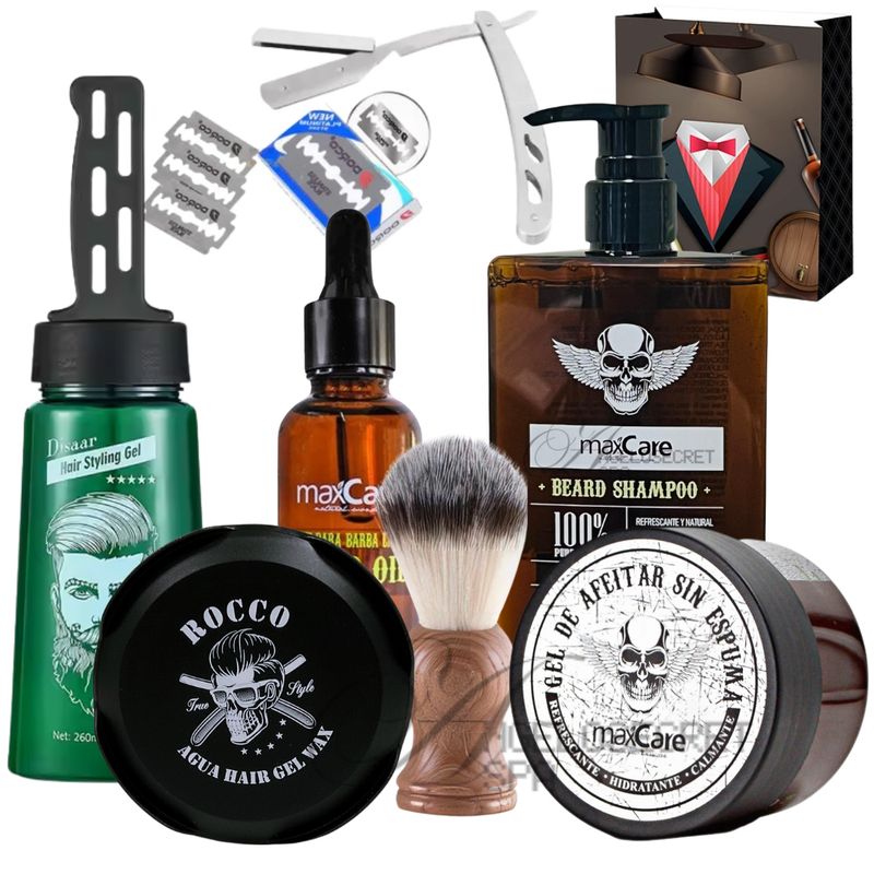 GENERICO - Pack Barberia Barba Aceite Shampoo Cepillo Cera