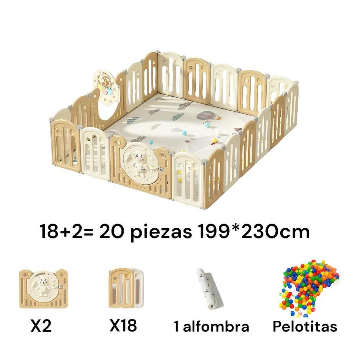 LUBABYCAS - Corral Bebé 199x230cm Con Accesorios Lubabycas