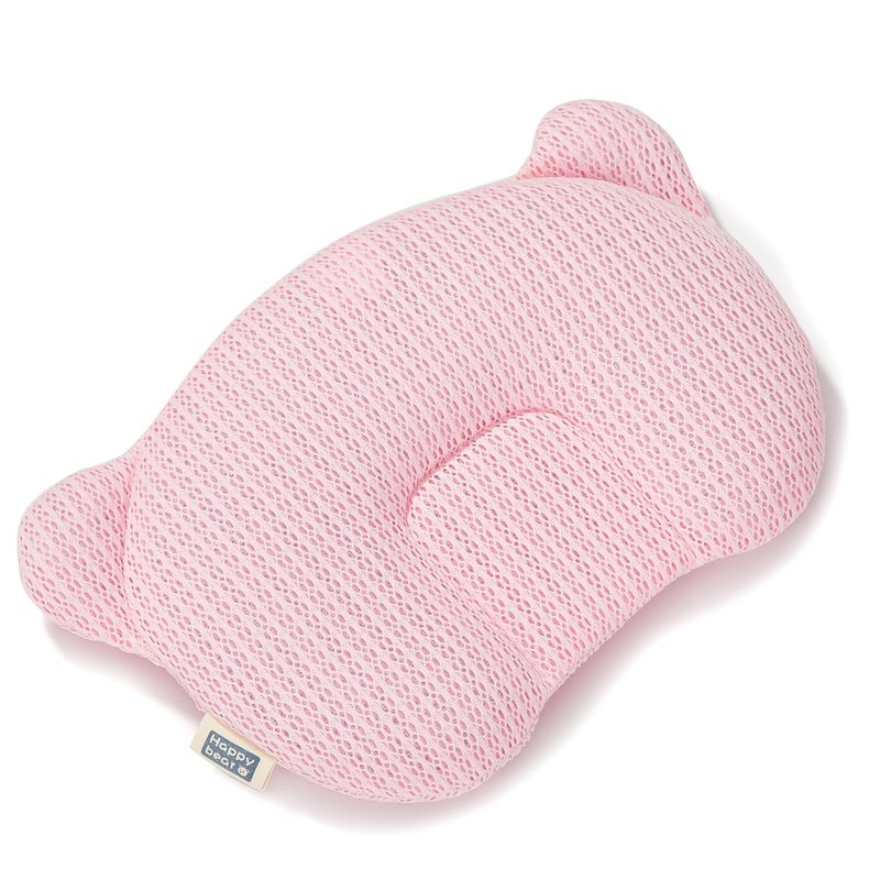 BABYLUNA - Cojín Cabeza Plana para Bebé con Espuma de memoria Oso Rosa
