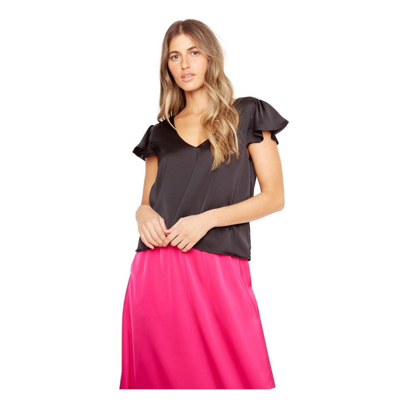 JACINTA TIENDA - Polera Sara manga corta satin negra Jacinta Tienda