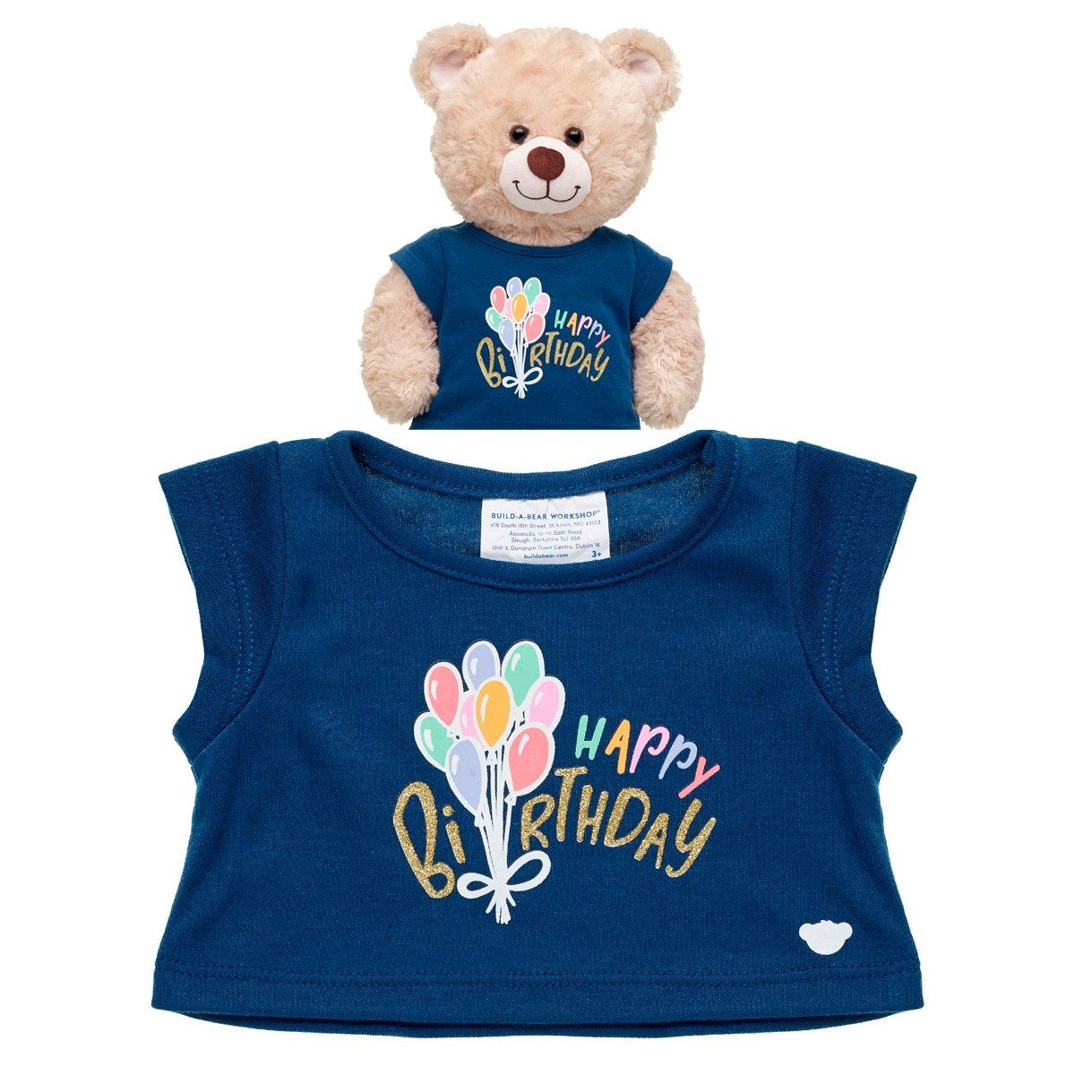 BUILD A BEAR - Polera Build a Bear cumpleaños azul con globos