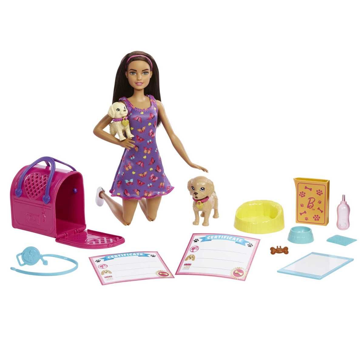 BARBIE - Set de juego Barbie adopta perritos con transportador