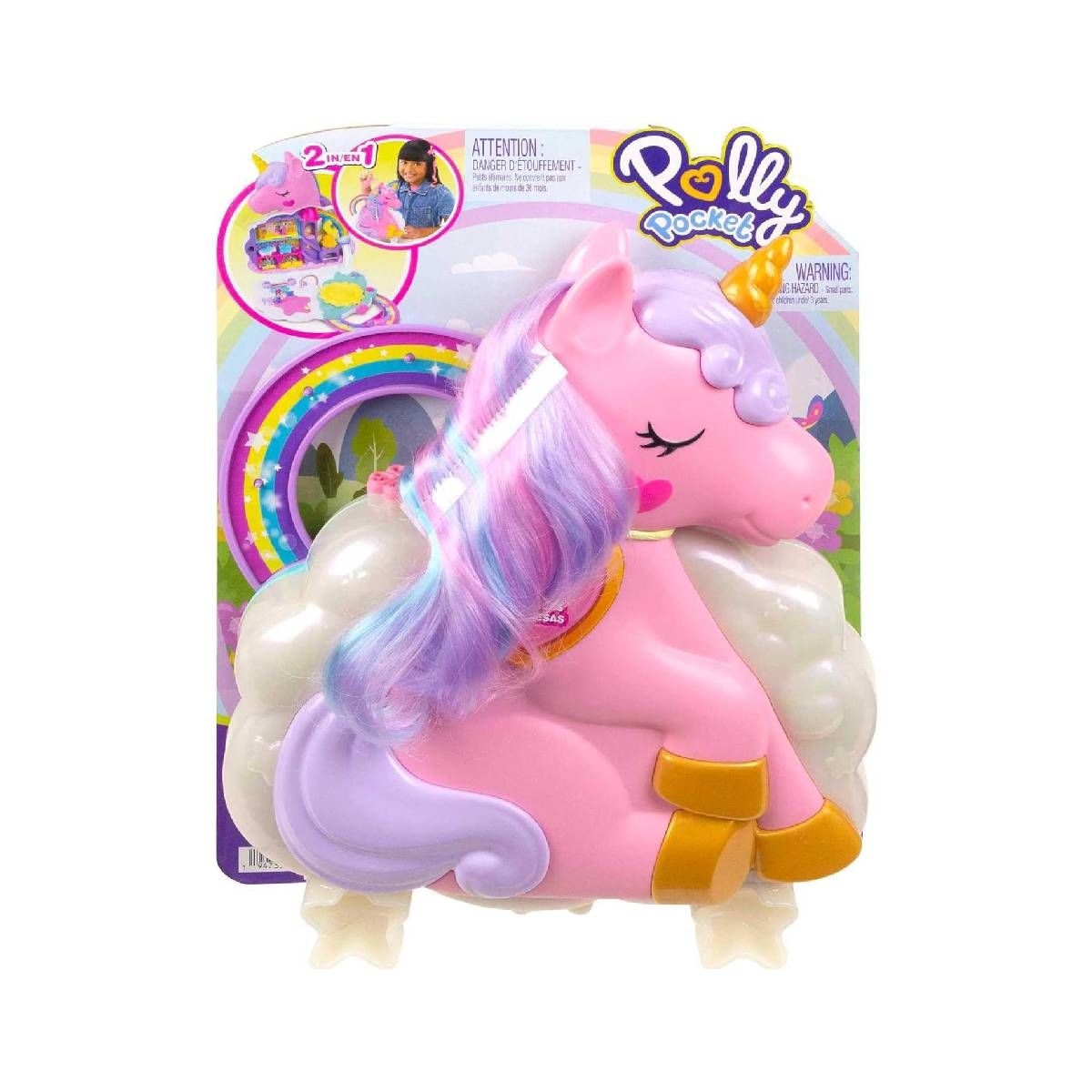 POLLY POCKET - Playset muñeca Polly Pocket salón unicornio arcoíris