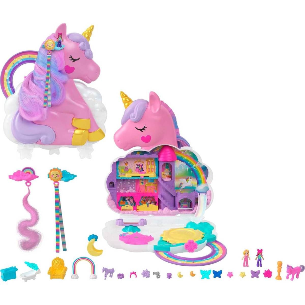 POLLY POCKET - Playset muñeca Polly Pocket salón unicornio arcoíris