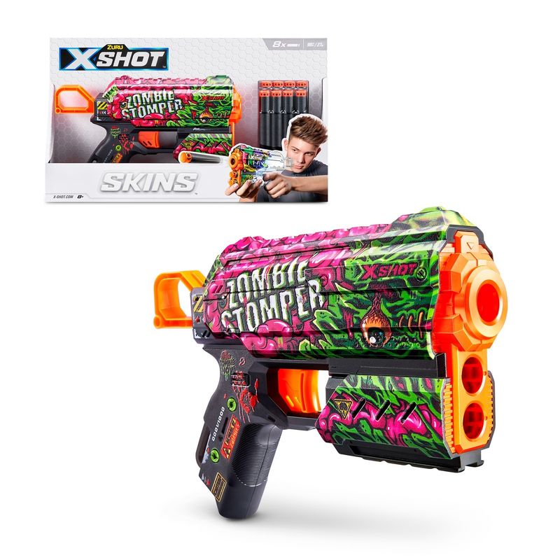 X-SHOT - Lanza Dardos Flux Skins Con 8 Dardos X-Shot - Zombie Stomper