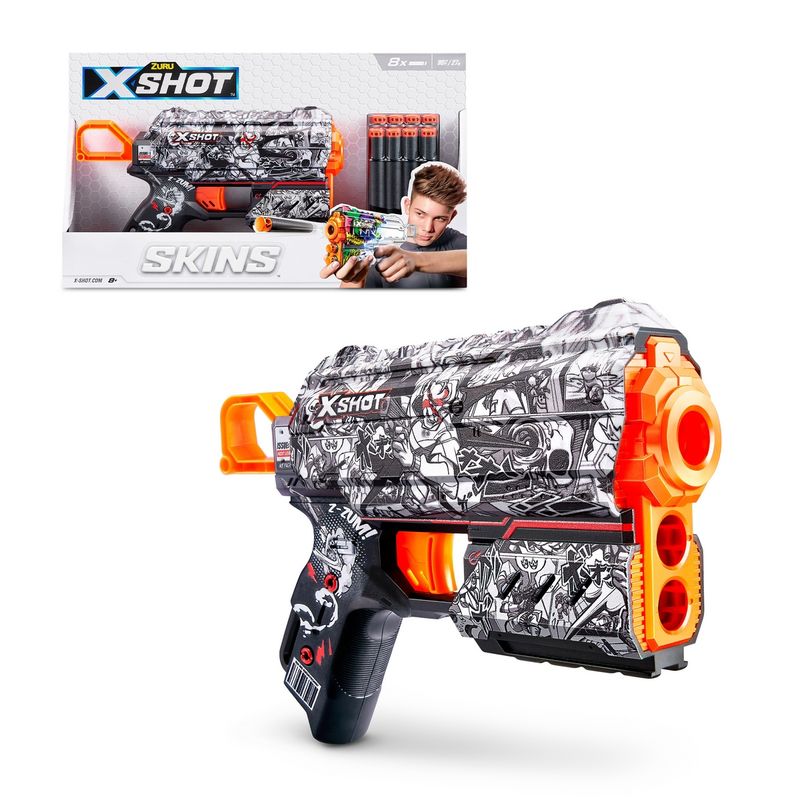 X-SHOT - Lanza Dardos Flux Skins Con 8 Dardos X-Shot - Illustrate