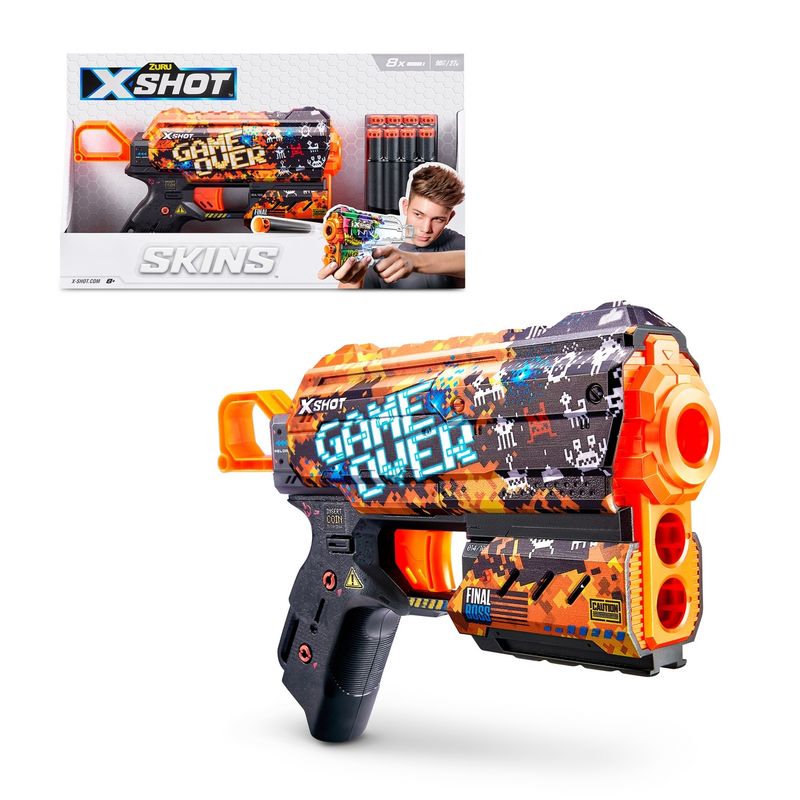 X-SHOT - Lanza Dardos Flux Skins Con 8 Dardos X-Shot - Game Over