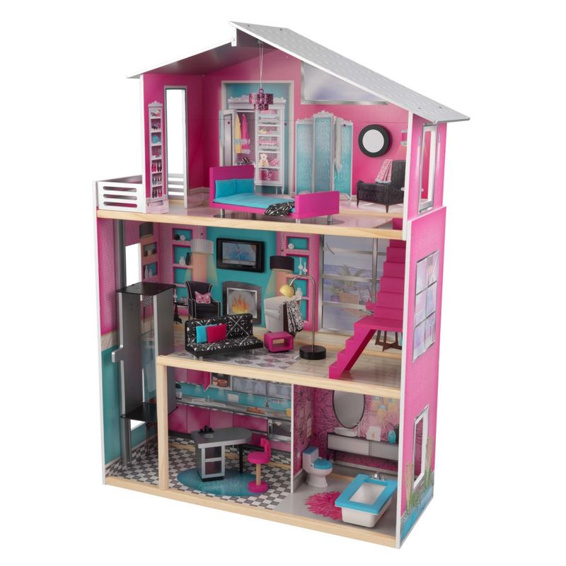 ANSALDO - Casa Luxury de madera de 3 pisos para Muñecas tipo Barbie