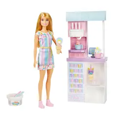 BARBIE - Muñeca set heladería con accesorios y vestido