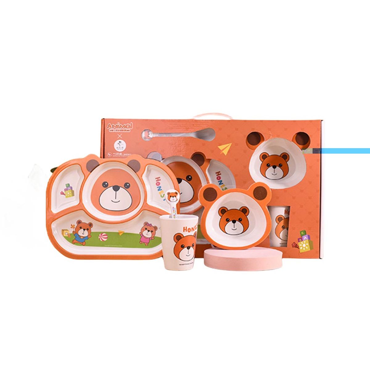 BABYLUNA - Set de Platos para Comer de Bambú para Bebé Diseño Oso