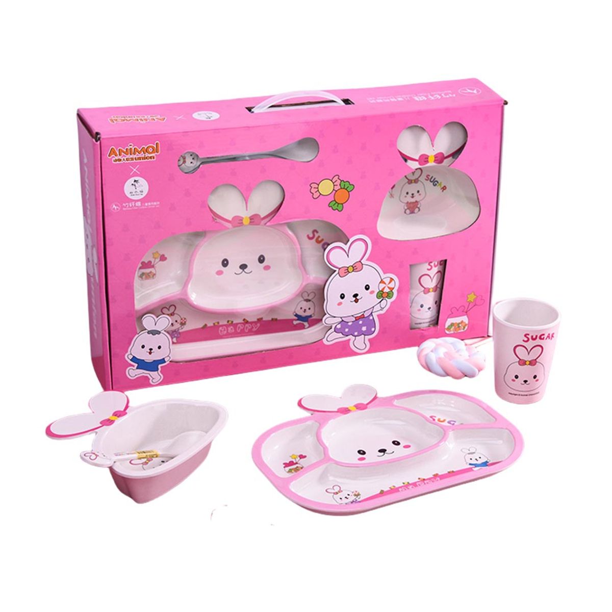 BABYLUNA - Set de Platos para Comer de Bambú para Bebé Diseño Conejito