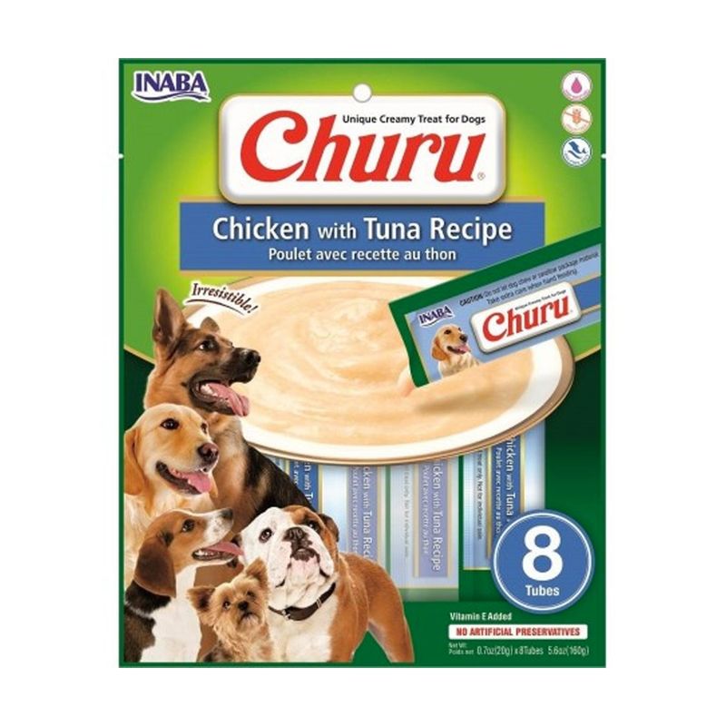 INABA - Ciao Churu Para Perros Sobre 8 Tubitos Sabor Pollo Atún.