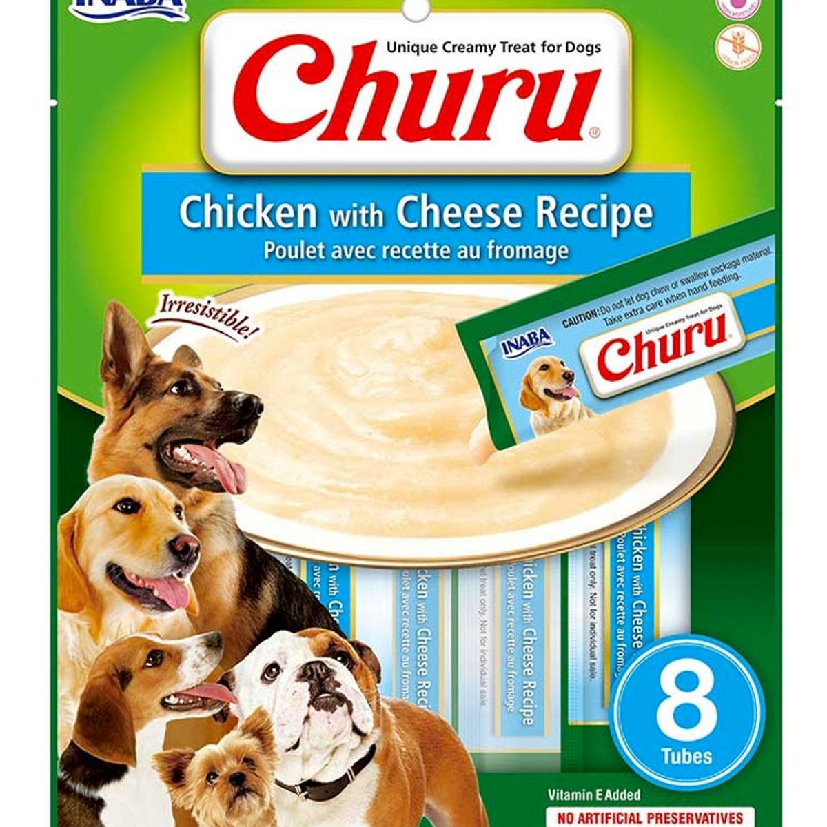 INABA - Churu Snack Premio Perro Pollo Con Queso - 8 Tubitos