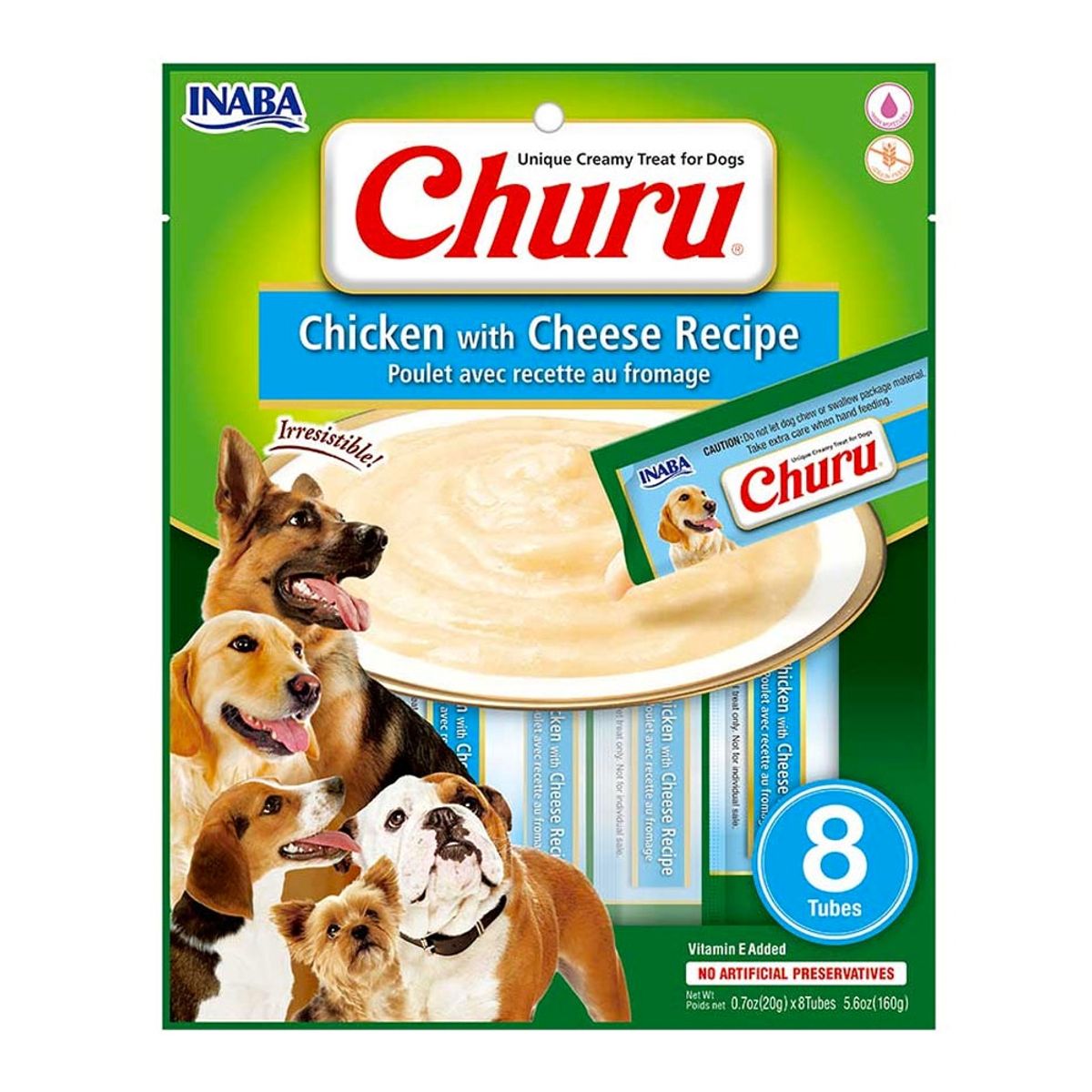INABA - Churu Snack Premio Perro Pollo Con Queso - 8 Tubitos