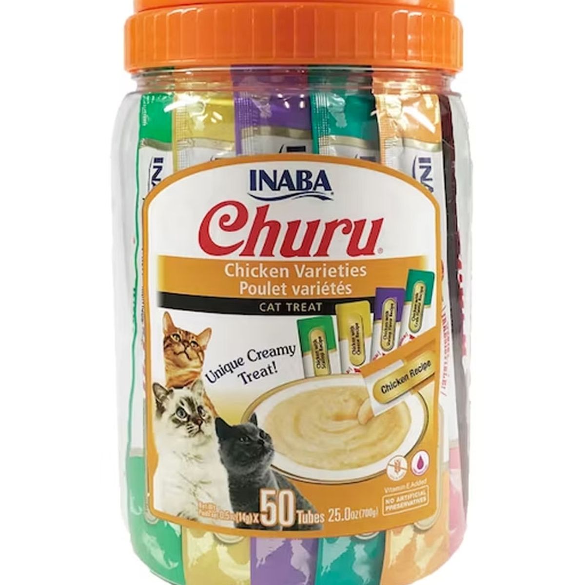 INABA - Churu Gatos - Tarro Variedades Pollo - 50 Tubitos