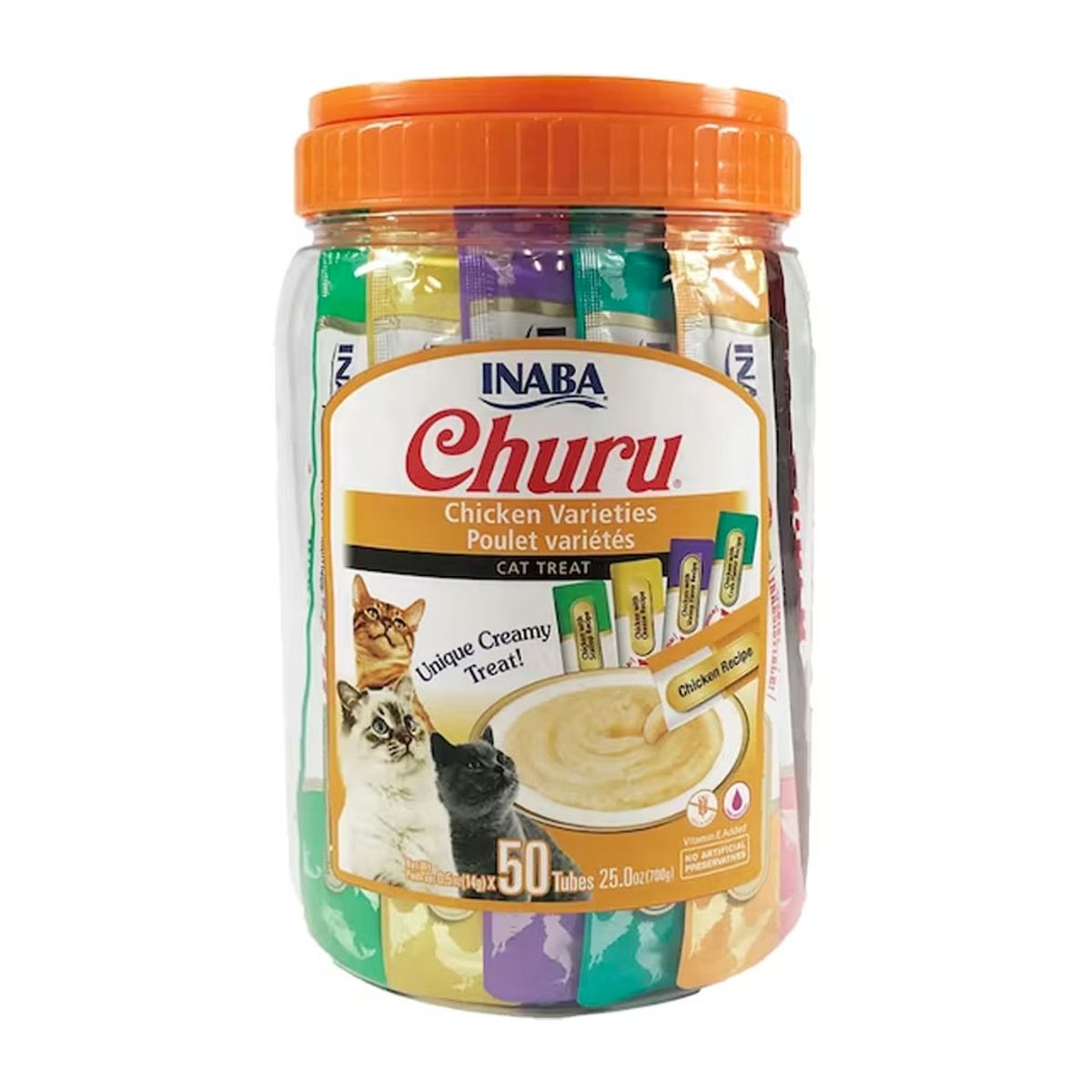 INABA - Churu Gatos - Tarro Variedades Pollo - 50 Tubitos