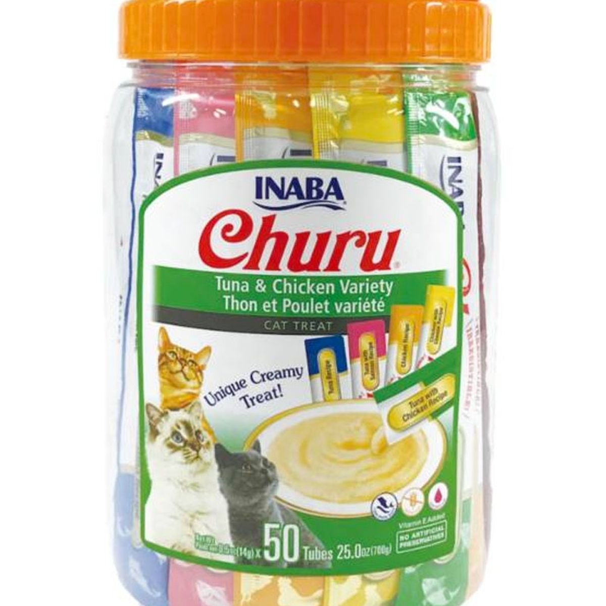 INABA - Churu Gatos - Tarro Variedades Atún Y Pollo - 50 Tubitos
