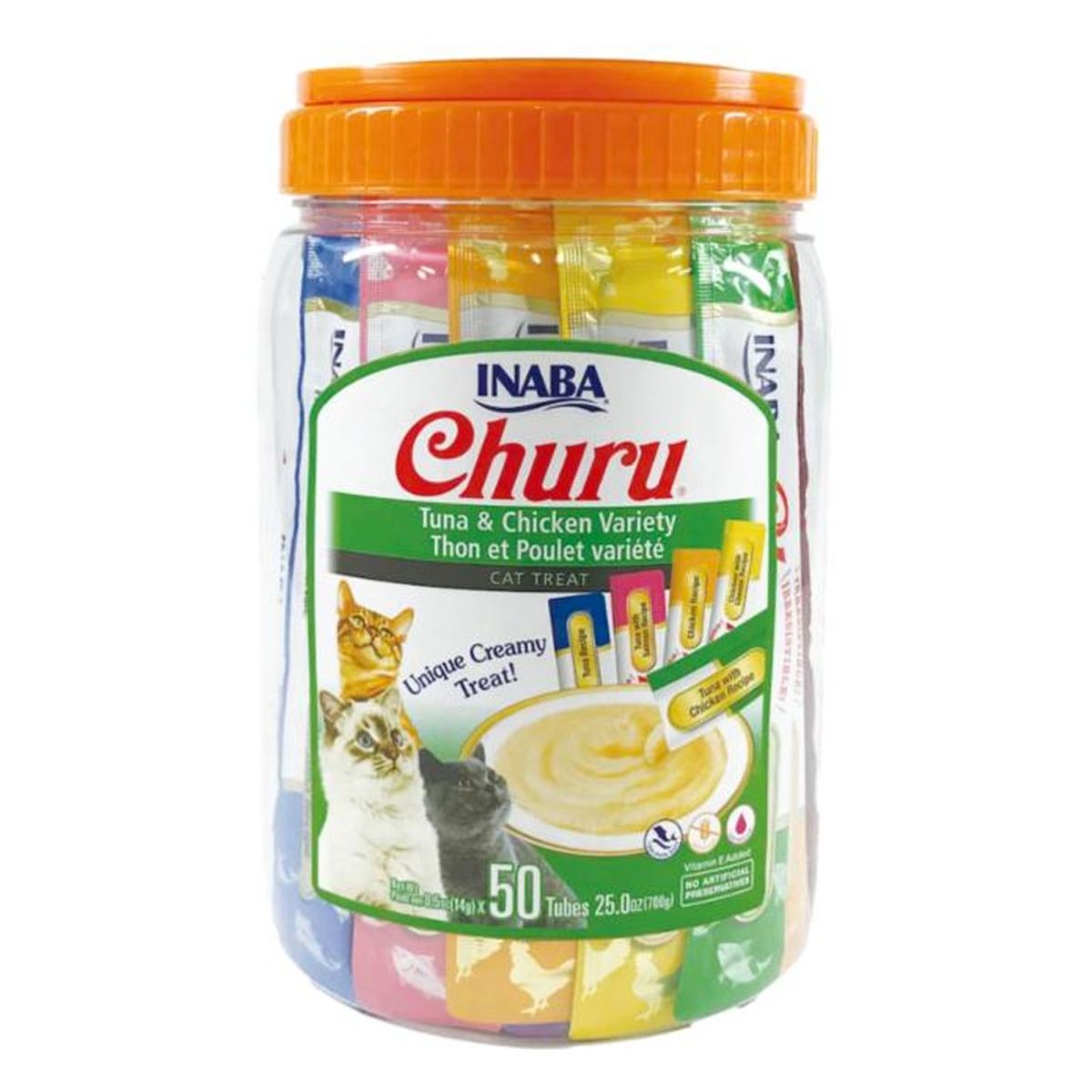 INABA - Churu Gatos - Tarro Variedades Atún Y Pollo - 50 Tubitos
