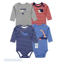 TEDMIMAK - Pack 4 Body Bebe Niño Algodón Manga Larga Surtido