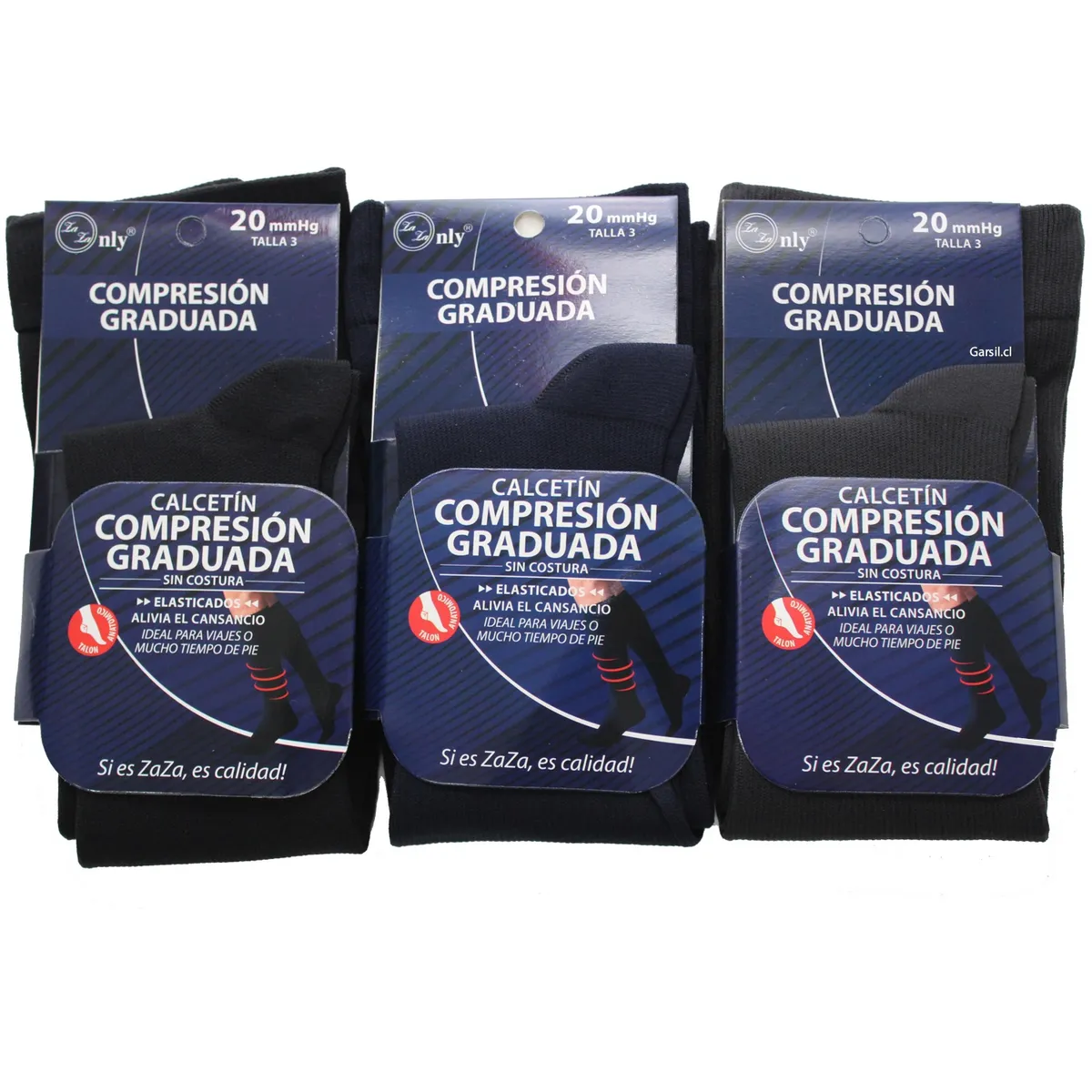 GARSIL - x3 Calcetines De Compresion Graduada - Venas Varicosa - Sin Costuras