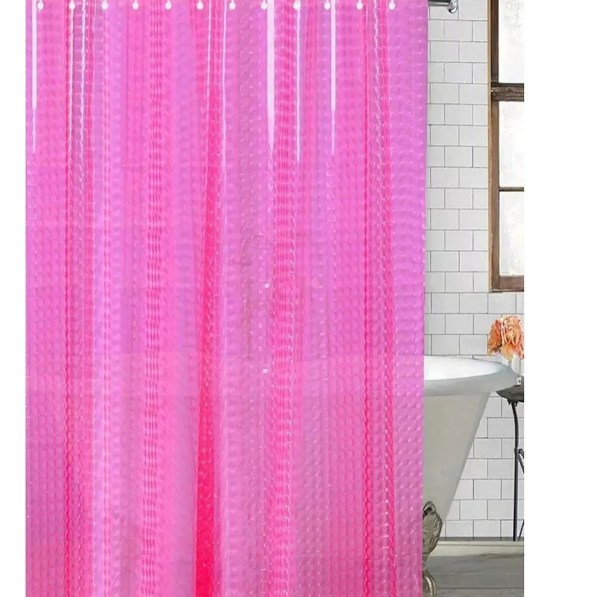 GENERICO - Cortina Baño Ducha Poliester 180x180 Transparente Rosada