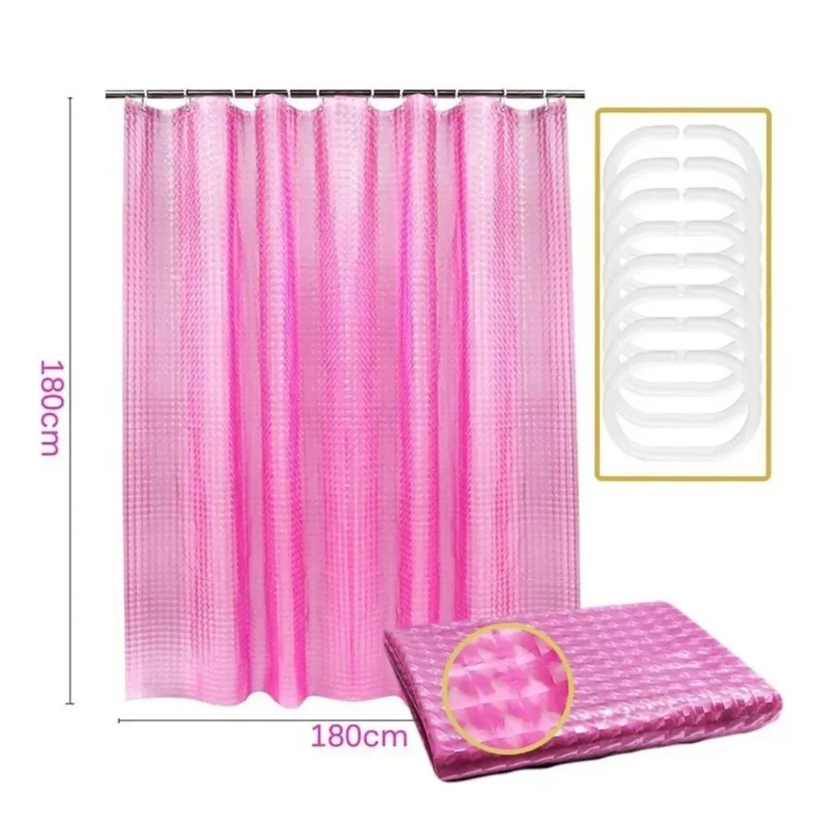 GENERICO - Cortina Baño Ducha Poliester 180x180 Transparente Rosada