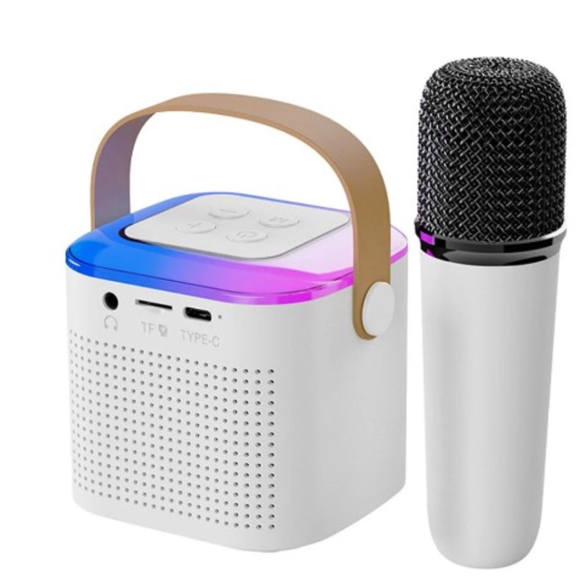 GENERICO - PARLANTE ALTAVOZ CON MICRÓFONO KARAOKE PORTATIL BT - BLANCO