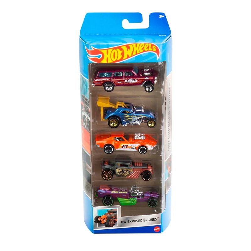 HOT WHEELS - Pack 5 Autos Basicos Hotwheels - Hw Exposed Engines