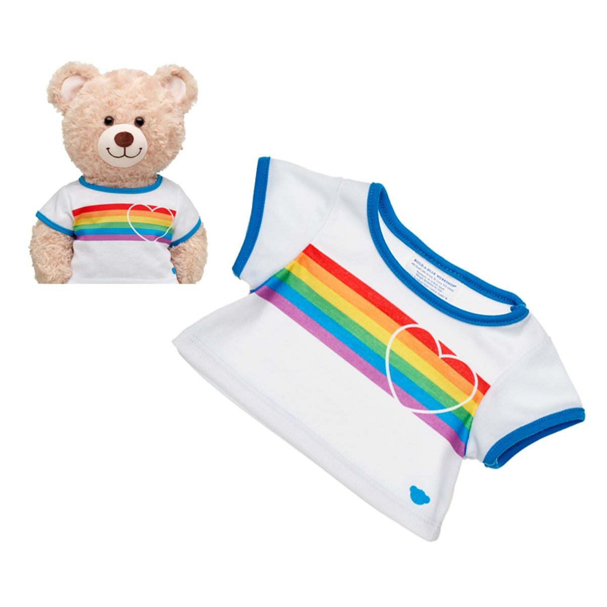 BUILD A BEAR - Polera Blanca Arcoiris Corazon Build-A-Bear