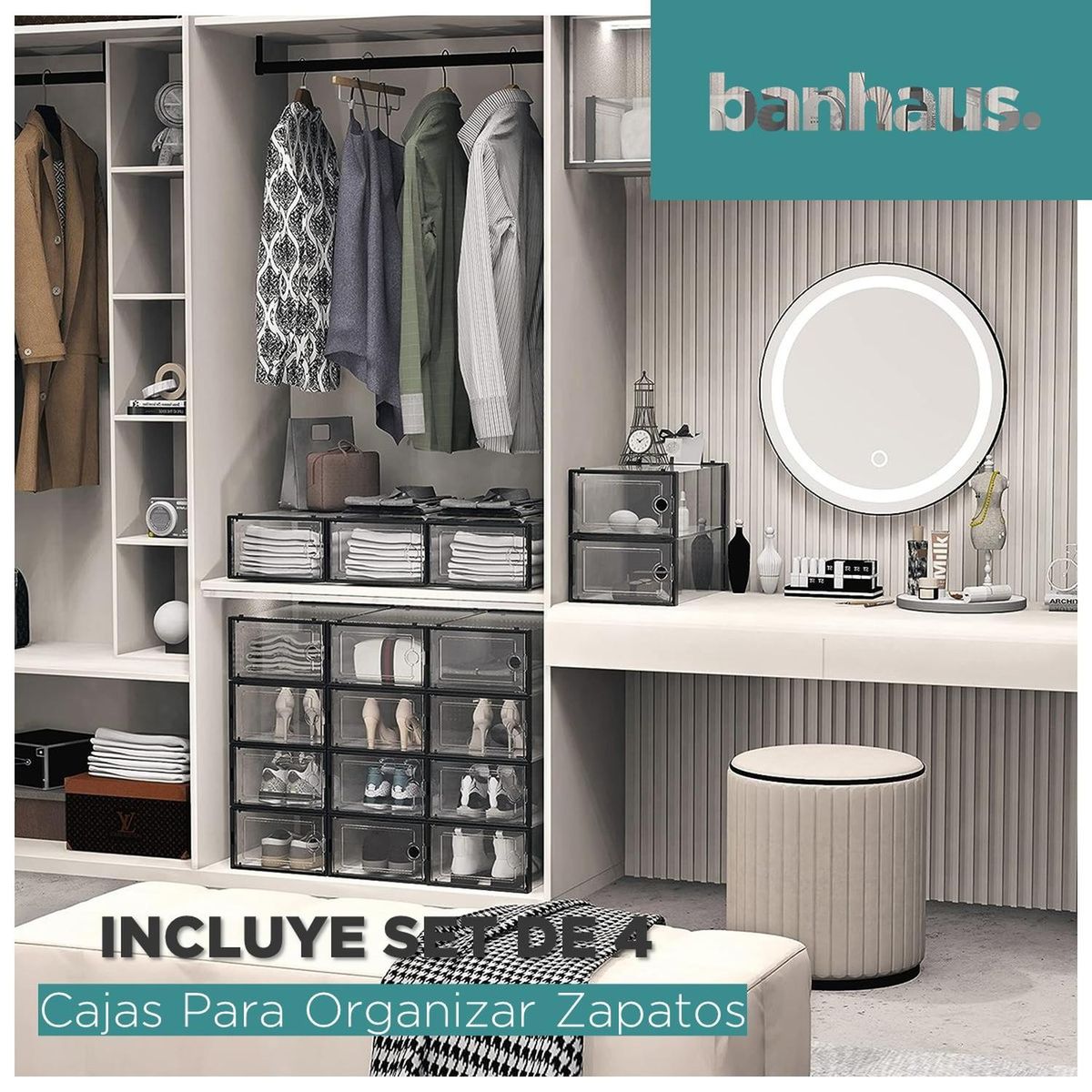 CASATUA - Caja Organizadora Zapatos Set X4 Banhaus Zapatero Apilable - Negro