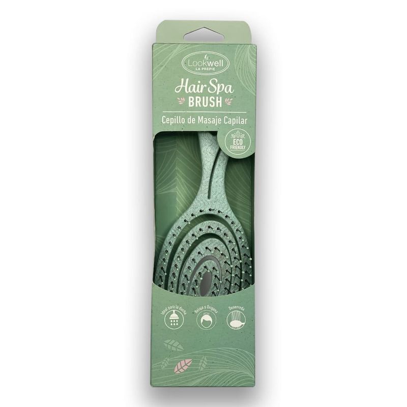 LOOKWELL - CEPILLO DE PELO COLOR VERDE MASAJEADOR DESENREDANTE ECOLOGICO