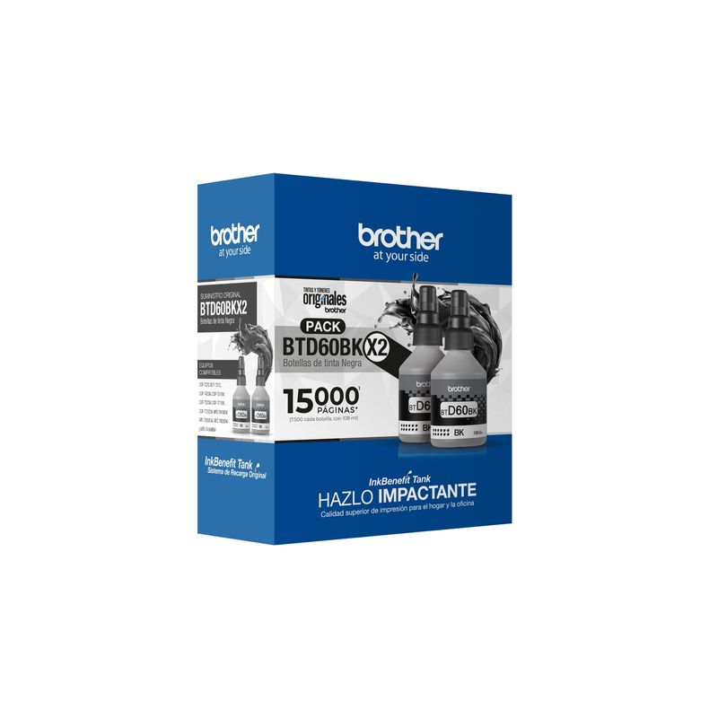BROTHER - Pack Botellas Tinta Brother BTD60BK hasta 15000 pag Negro BROTHER