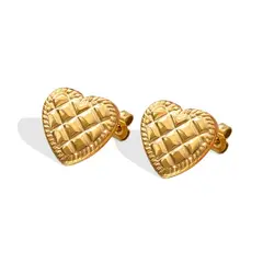 LUX JOYAS - Aros Baño Oro Amarillo 18k Pegados Corazón Diseño