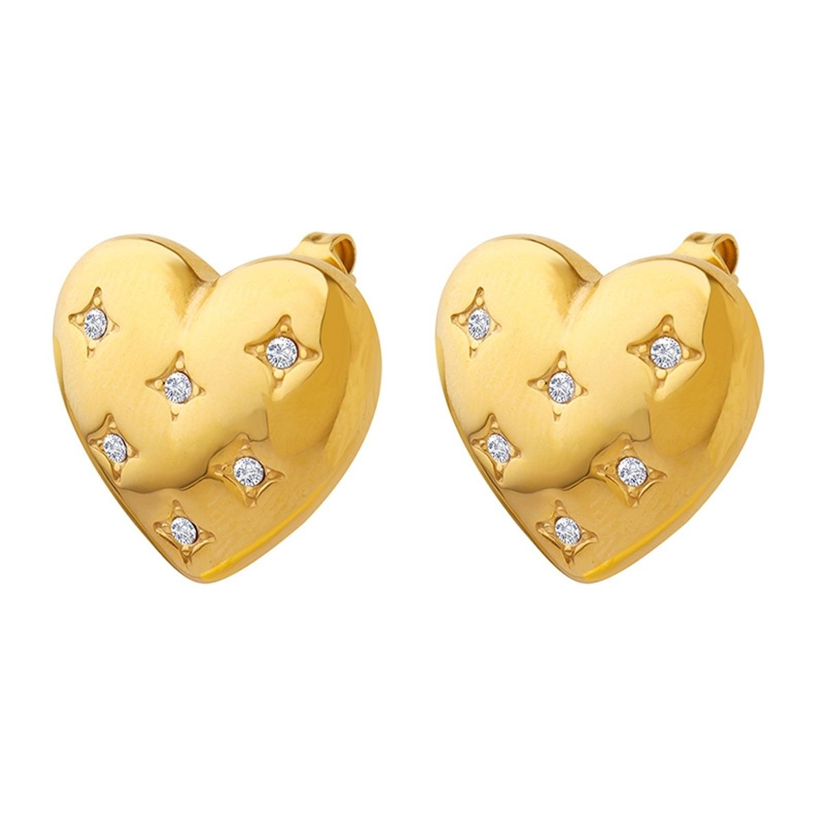 LUX JOYAS - Aros Baño Oro Amarillo 18k Pegados Corazón Circones