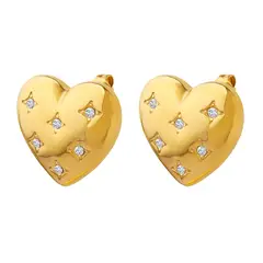 LUX JOYAS - Aros Baño Oro Amarillo 18k Pegados Corazón Circones