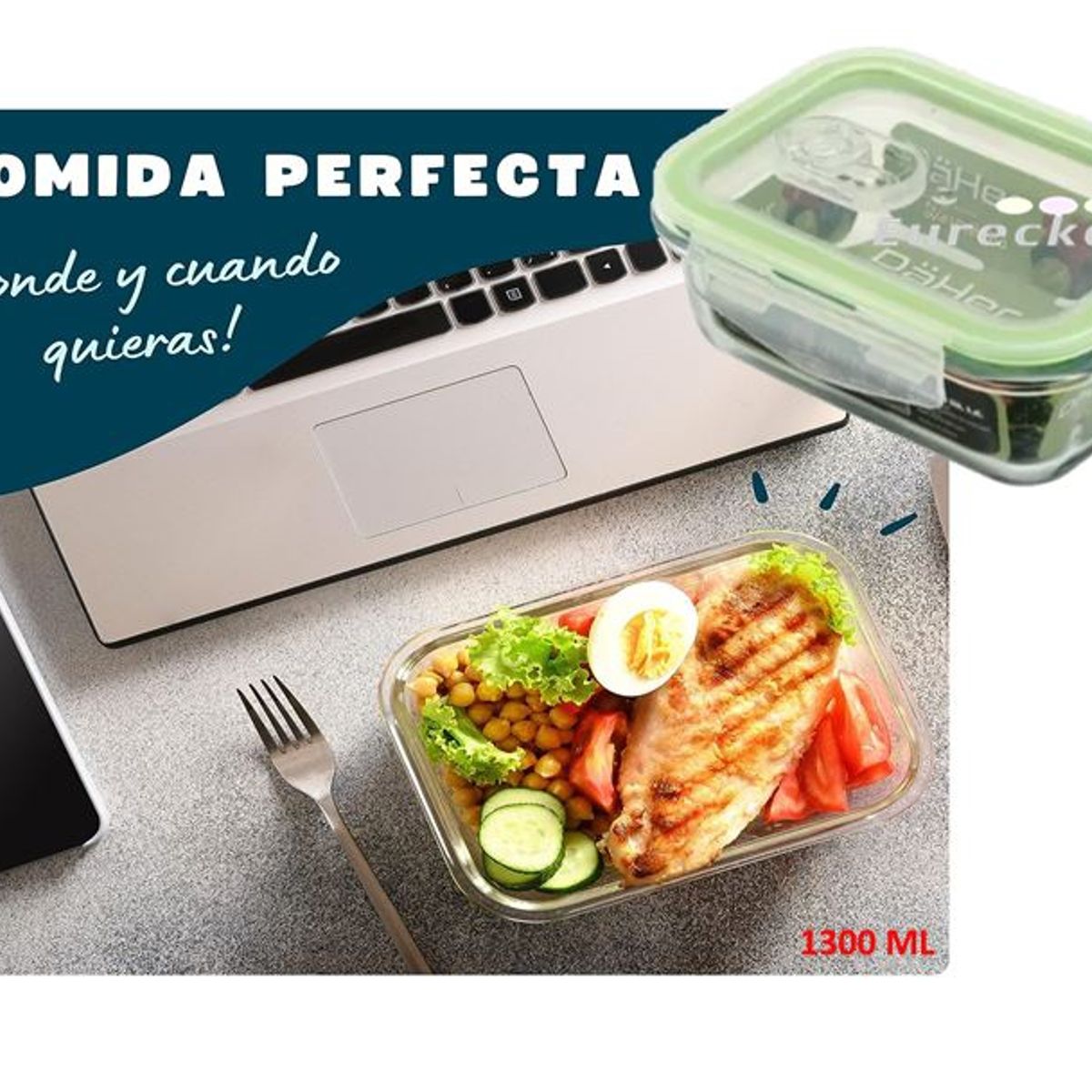 GENERICO - Taper Tupper Hermético Vidrio Comida 1300ml