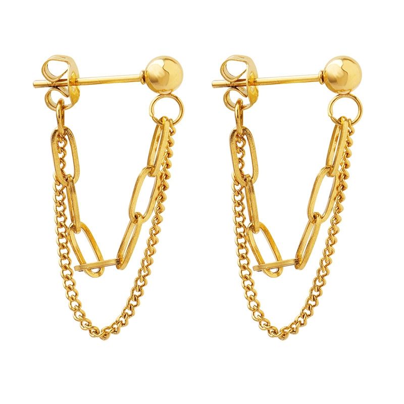 LUX JOYAS - Aros Baño Oro Amarillo 18k Pelotitas Doble Cadena