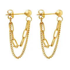 LUX JOYAS - Aros Baño Oro Amarillo 18k Pelotitas Doble Cadena