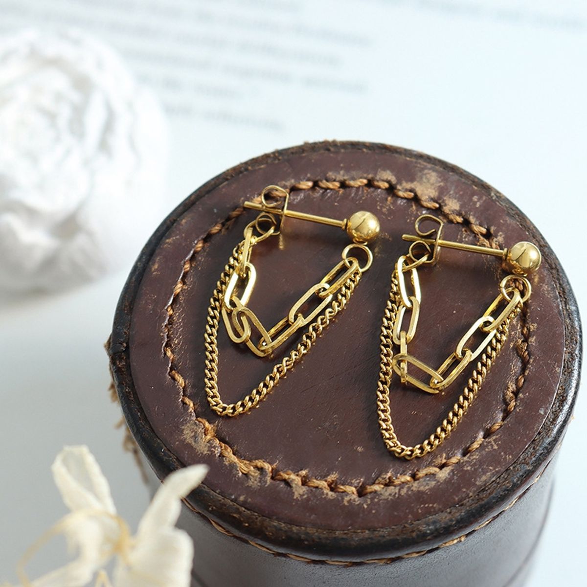 LUX JOYAS - Aros Baño Oro Amarillo 18k Pelotita Doble Cadena