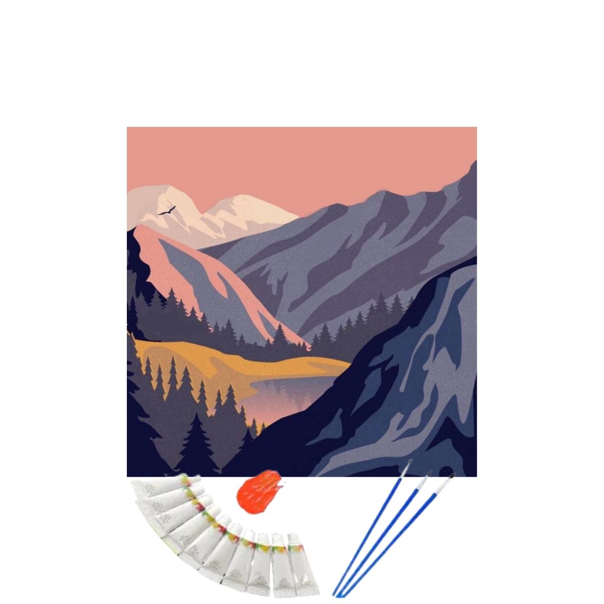 GENERICO - Pintura con números Paisaje de montaña 20x20cm en bastidor - Painting by numbers