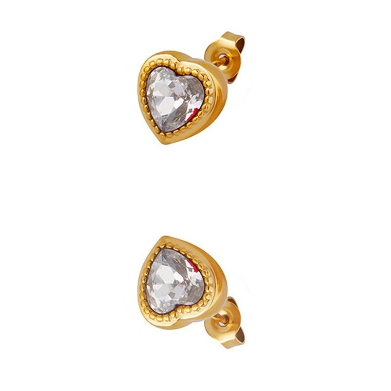 LUX JOYAS - Aros Baño Oro Amarillo 18k Pegados Corazón Circón