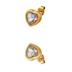 LUX JOYAS - Aros Baño Oro Amarillo 18k Pegados Corazón Circón