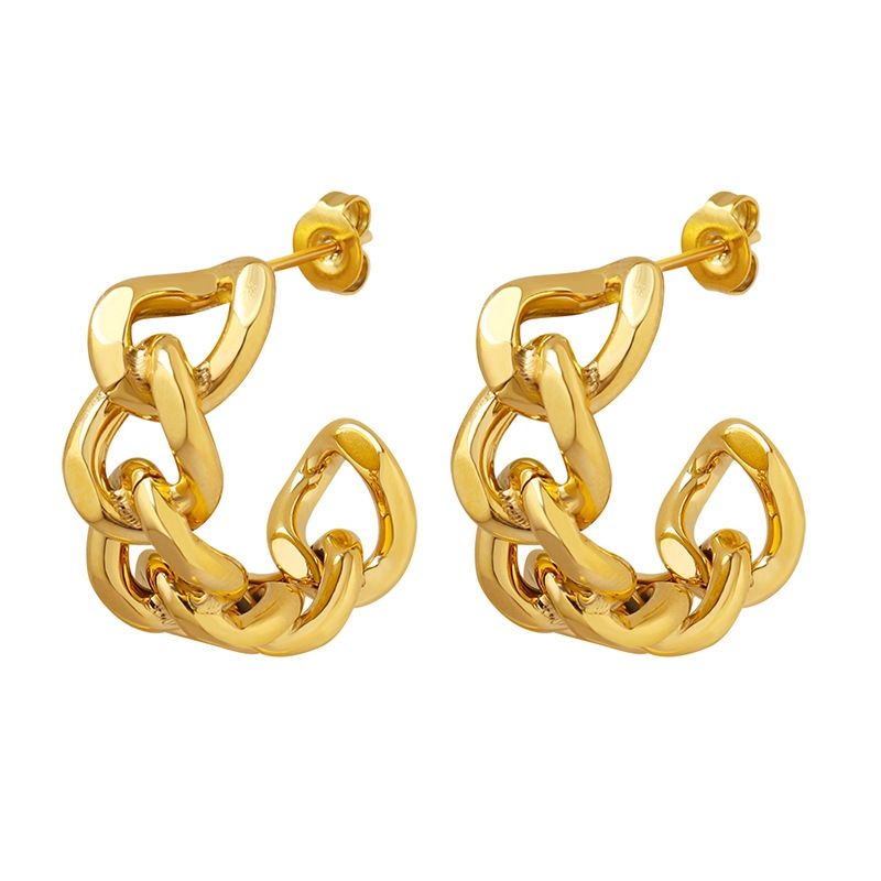 LUX JOYAS - Aros Baño Oro Amarillo 18k Media Argolla Cadena
