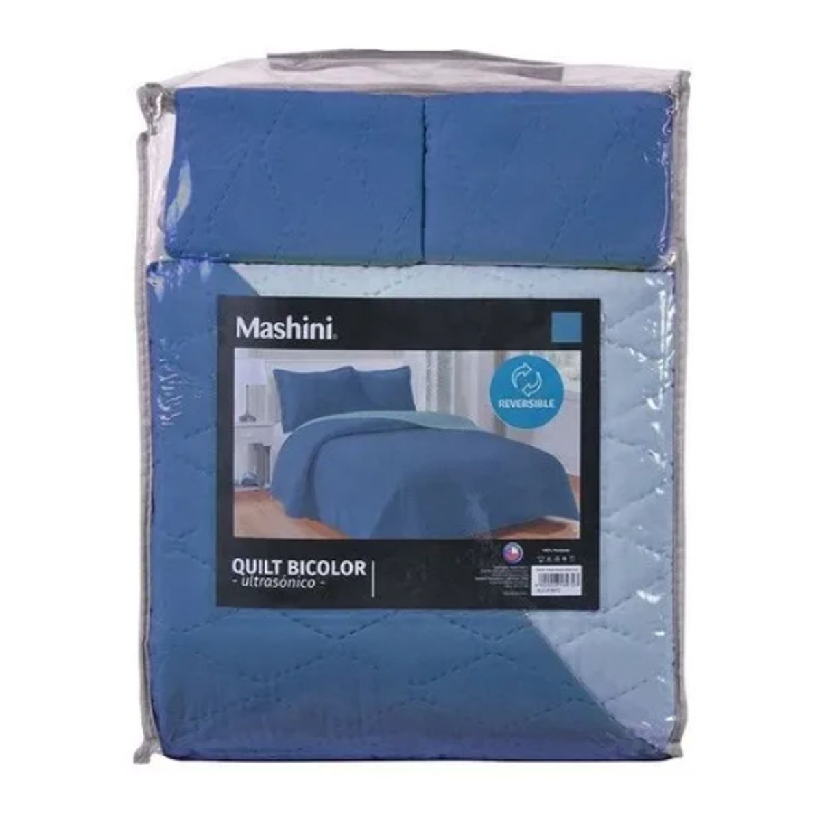 MASHINI - Quilt Bicolor Liso 1.5 Plazas Celeste Azul