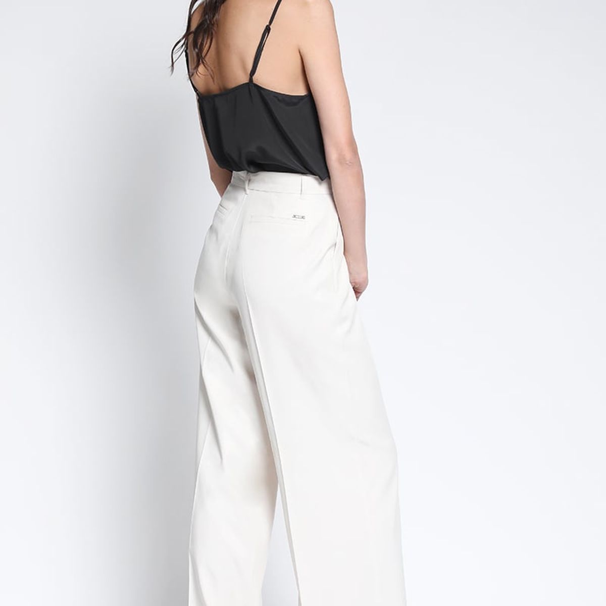 LIOLA - Pantalon Ancho Con Pinza, Mix Lyocell Beige Liola
