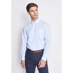 MAVIANNI - Camisa Formal Básica Lisa Regular Poplin Celeste