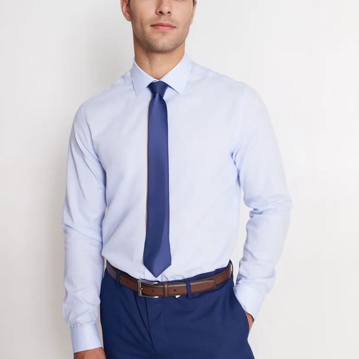 MAVIANNI - Camisa Formal Colección Slim Dobby Celeste