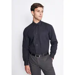 MAVIANNI - Camisa Formal Básica Lisa Regular Poplin Negro